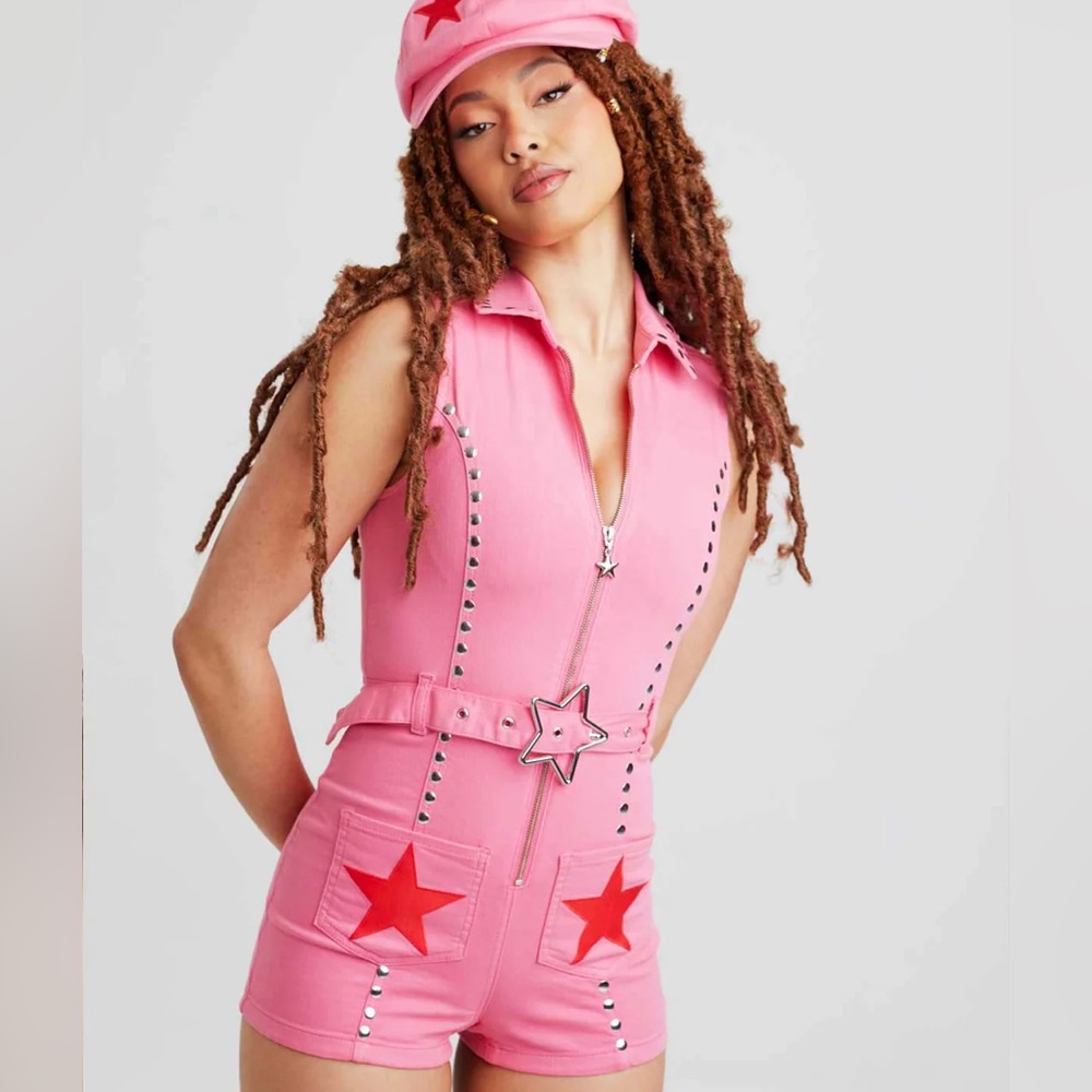 Easy Tiger SOLD OUT showtime Denim playsuit in pink size M